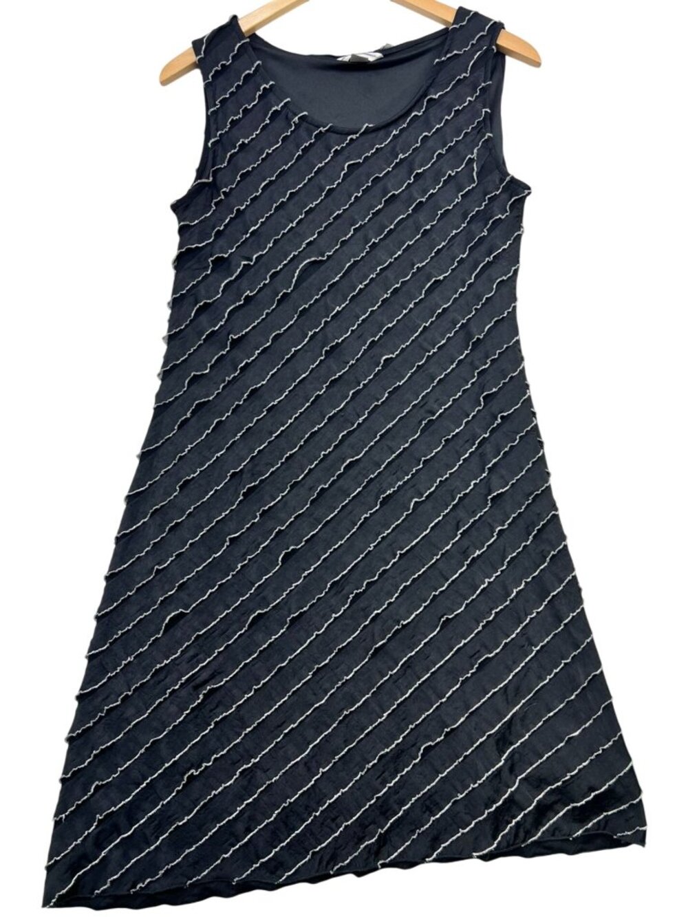 Christopher & Banks Women's Ruffle Sheath Dress Sleeveless Sz M Black Scoop Neck